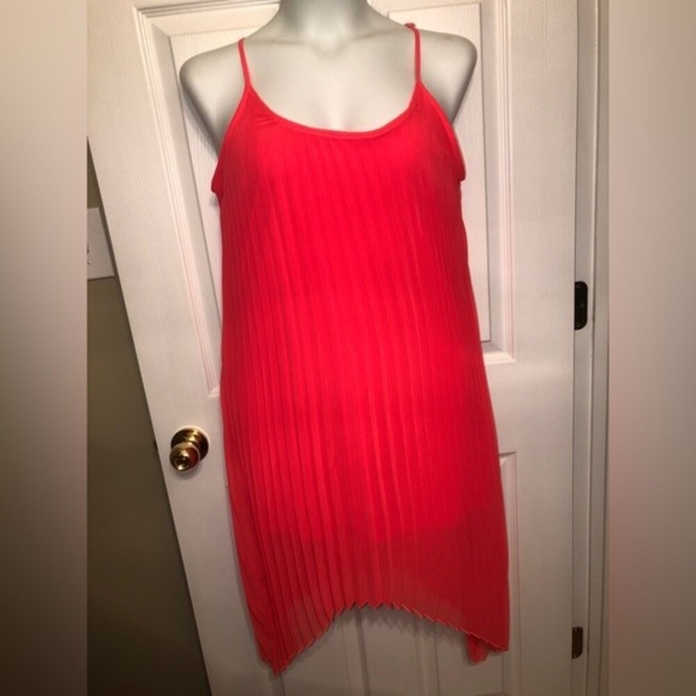 American Rag CIE Sz L Diva Pink Pleated Spaghetti Strap Midi Party Dress